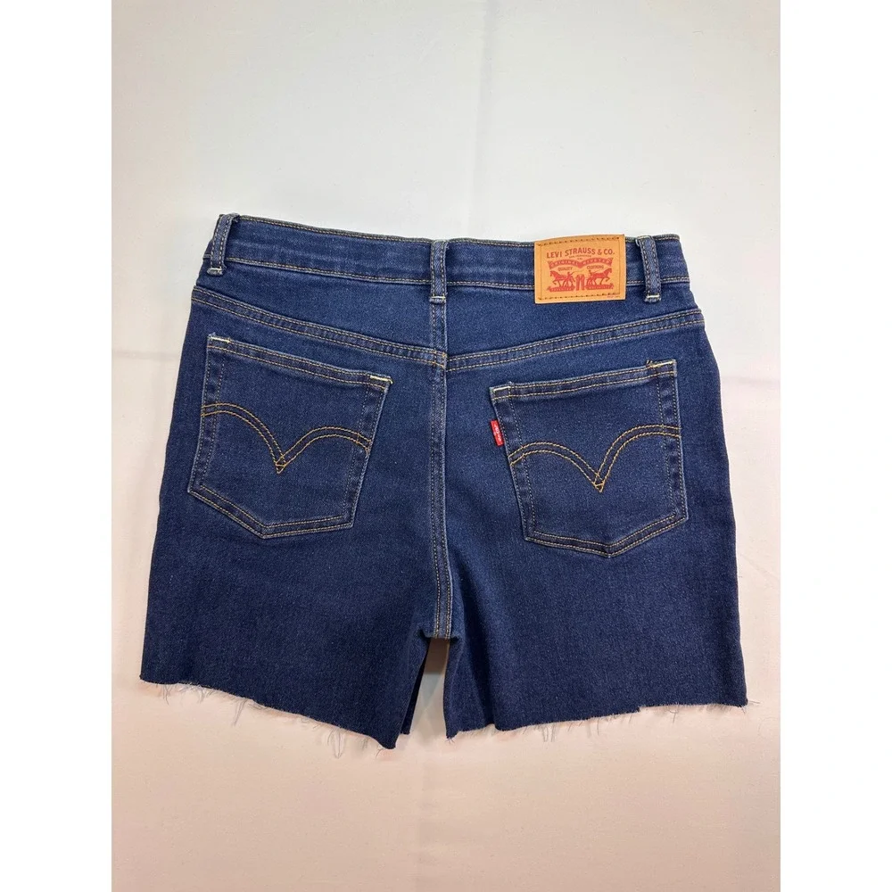 Levis Kids Girls High Rise Straight Dark Wash Distressed Denim Shorts Size 14
